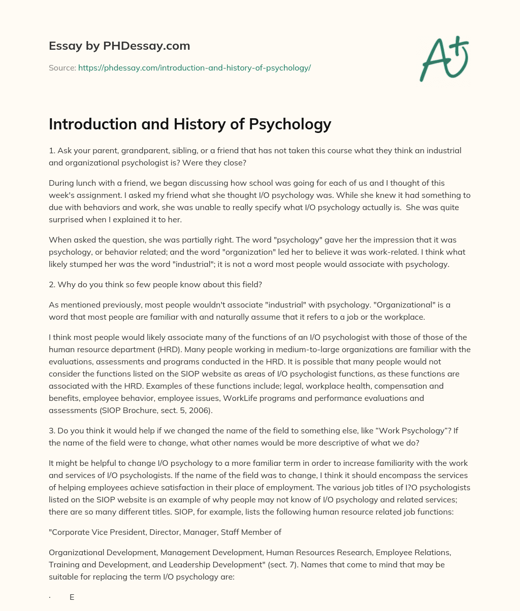 essay introduction to psychology