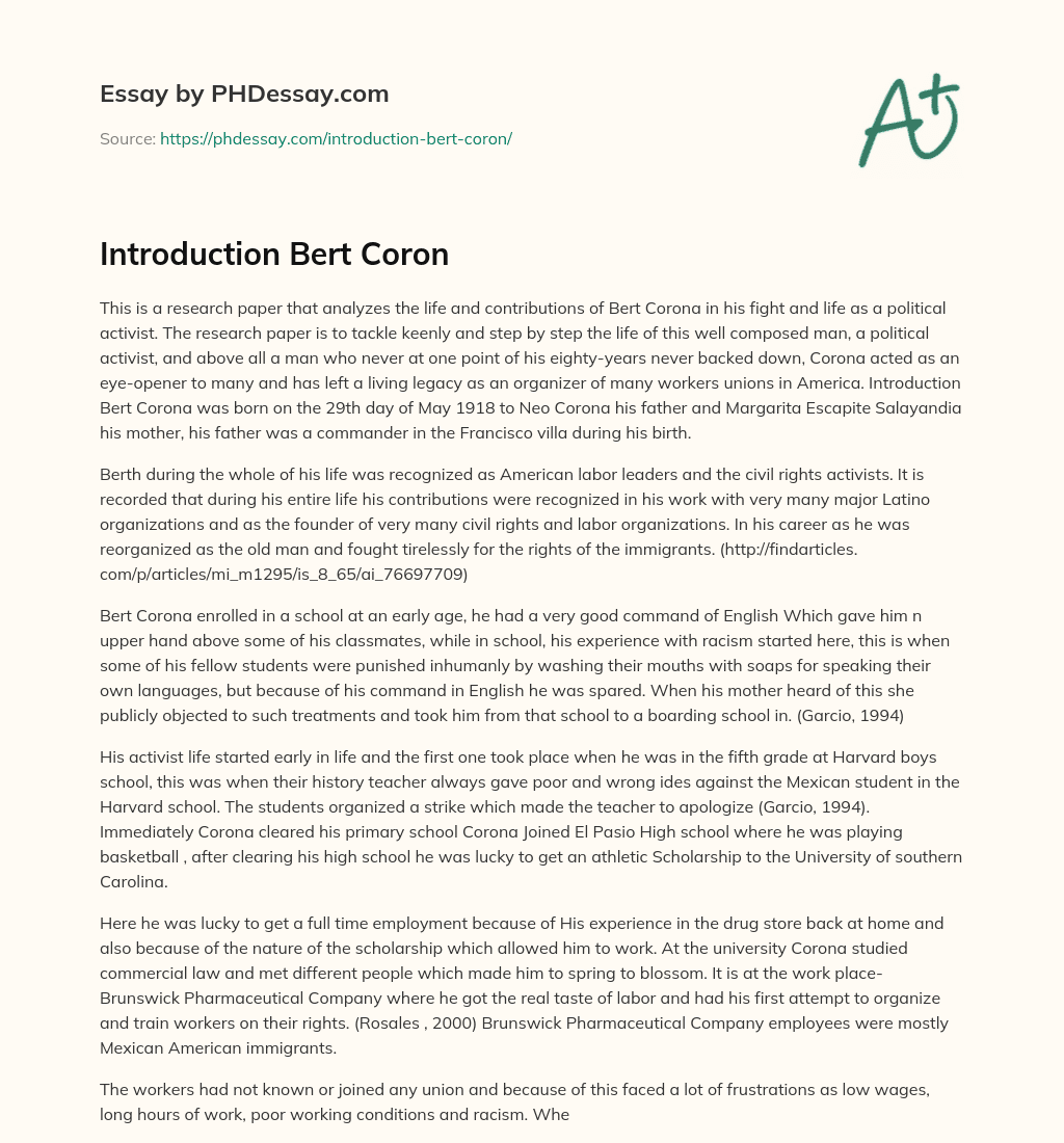 Introduction Bert Coron essay
