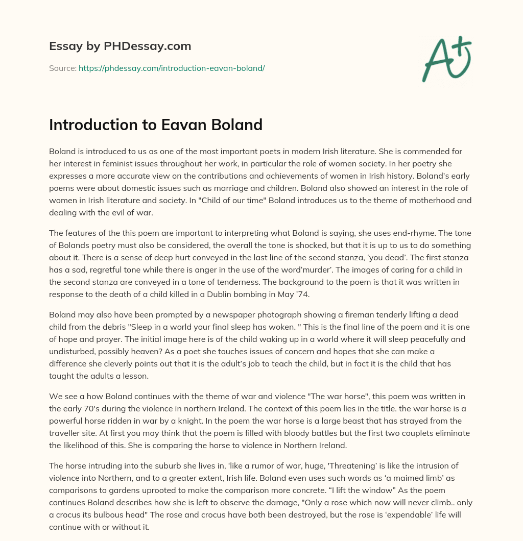 Introduction to Eavan Boland essay