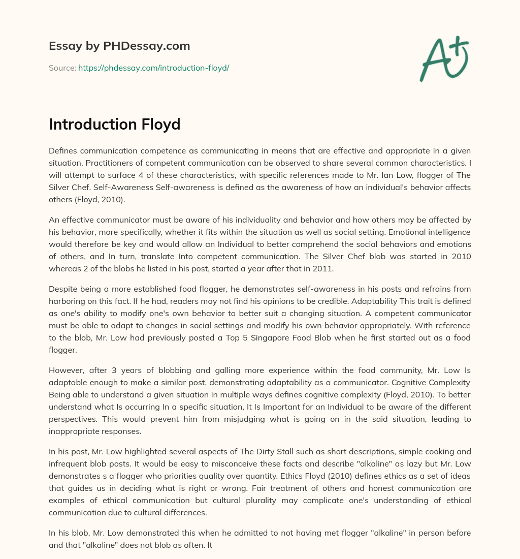 Introduction Floyd essay