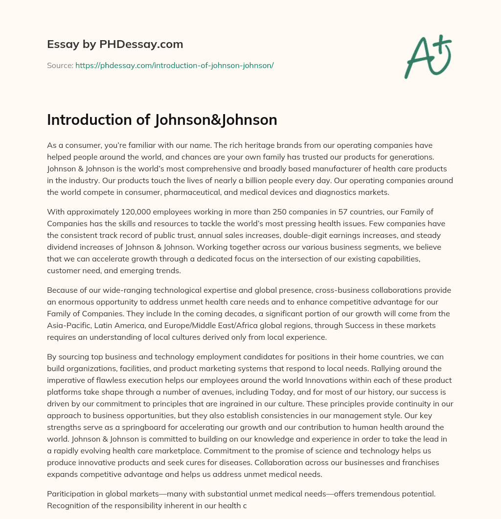 Introduction of Johnson&Johnson essay