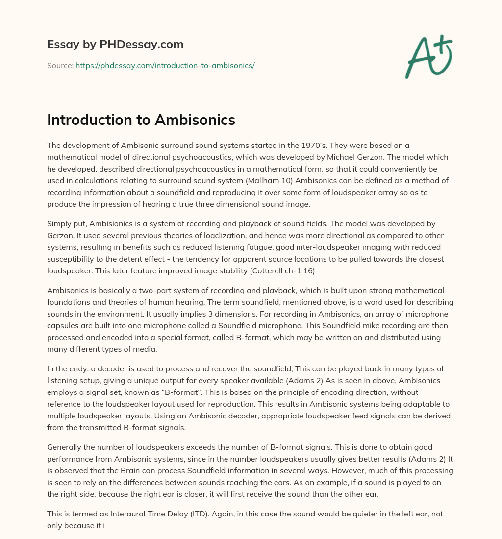 Introduction to Ambisonics essay