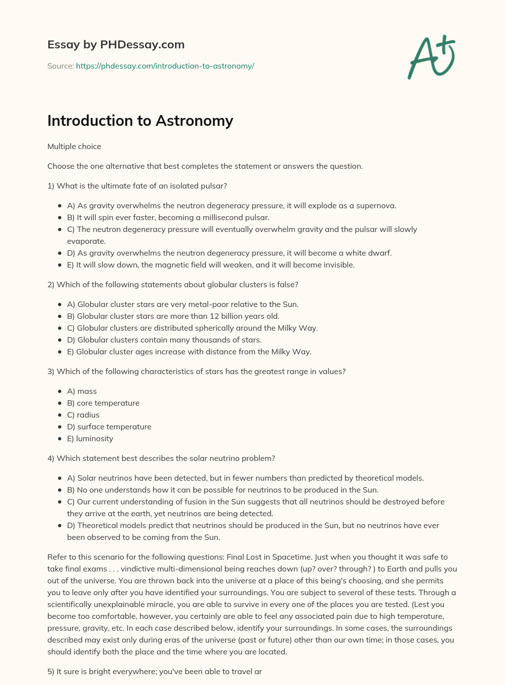 Introduction to Astronomy essay