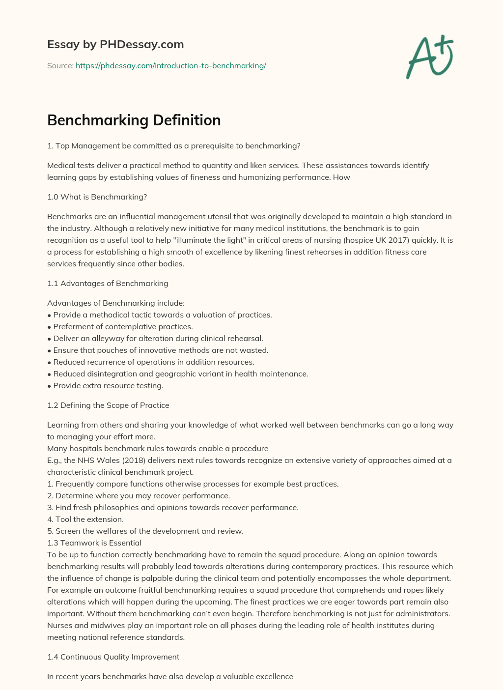 Benchmarking Definition essay