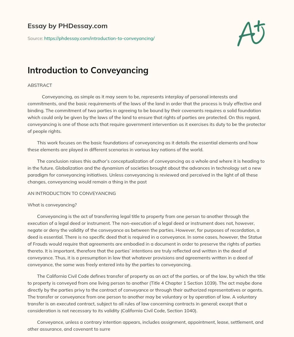 Introduction to Conveyancing essay