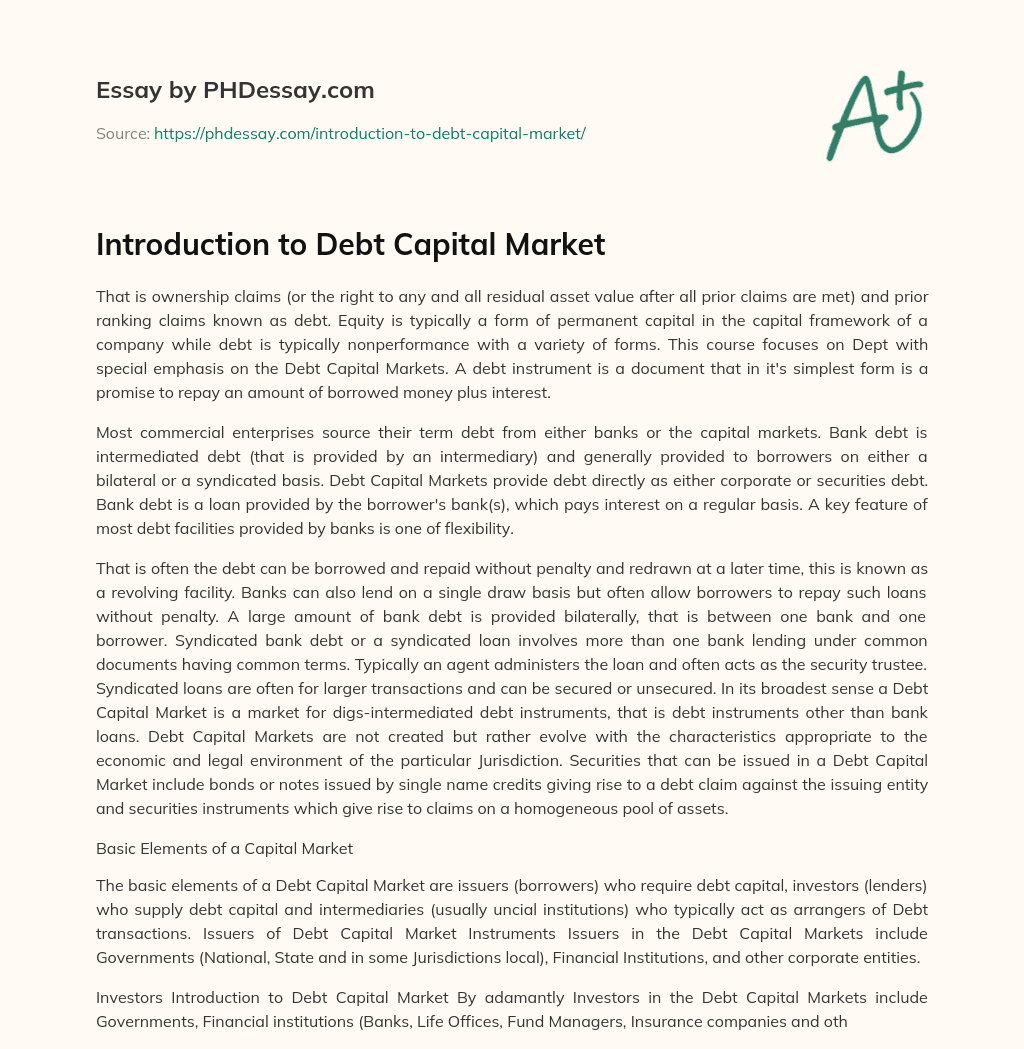 Introduction to Debt Capital Market essay