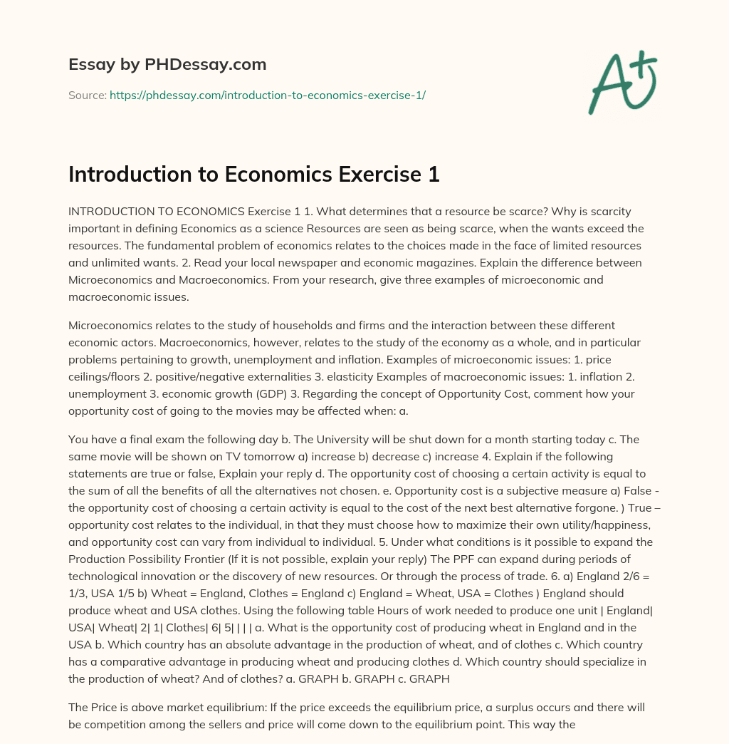 Introduction to Economics Exercise 1 essay