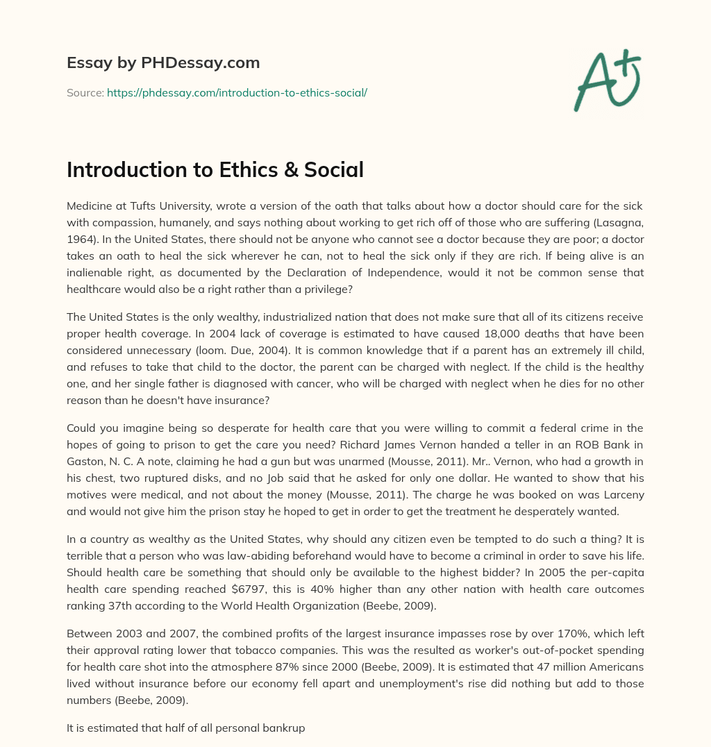 Introduction to Ethics & Social essay