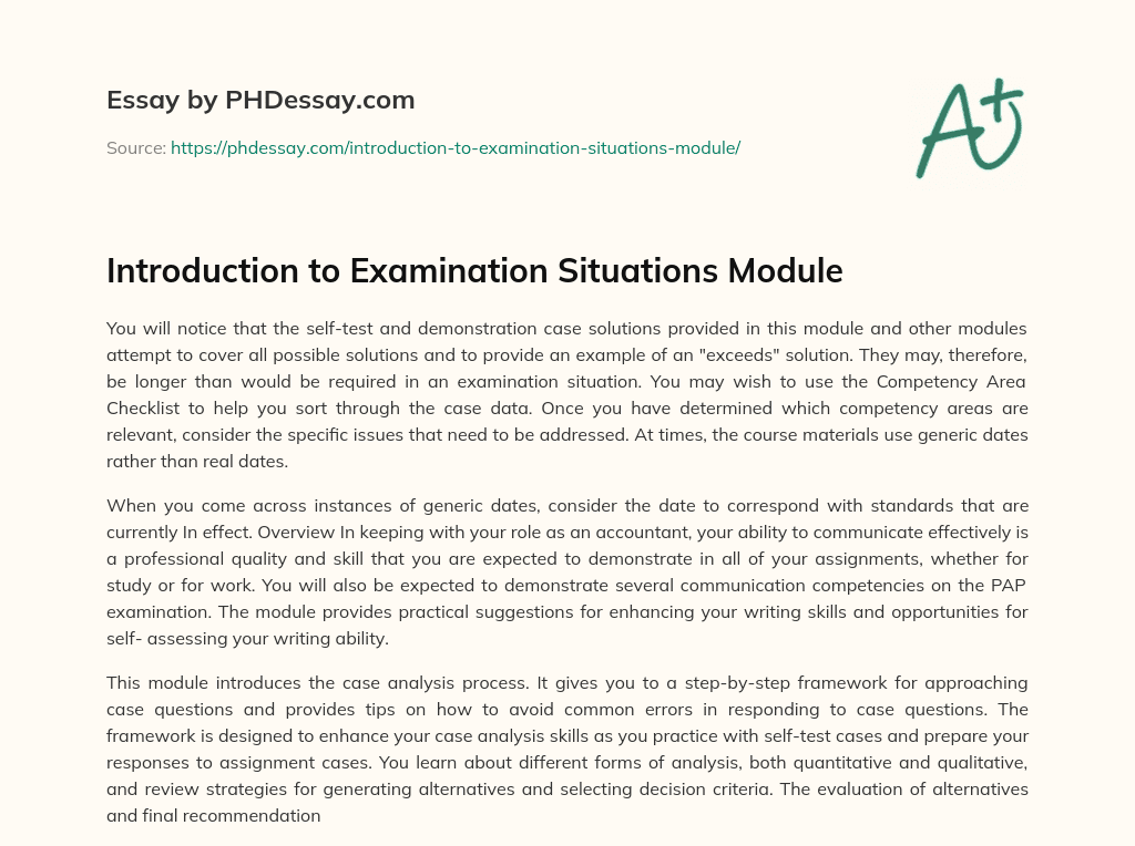 Introduction to Examination Situations Module (300 Words)