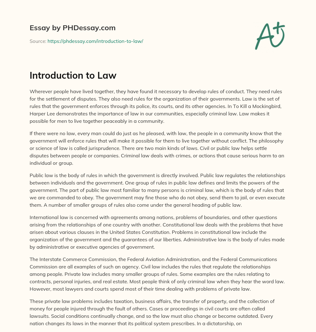 Introduction to Law essay