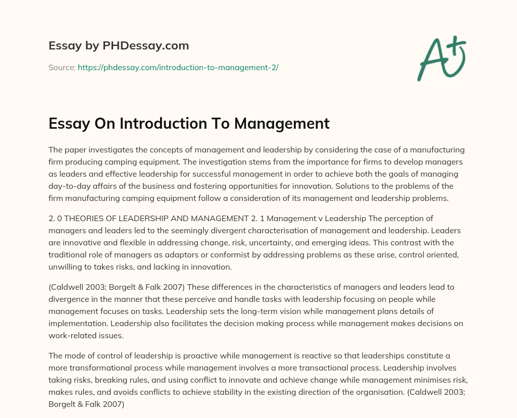 Essay On Introduction To Management essay