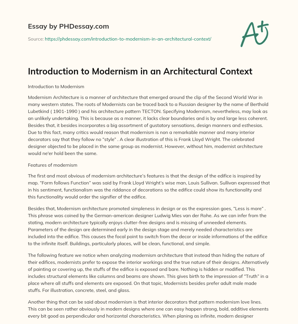 essay on modernism architecture