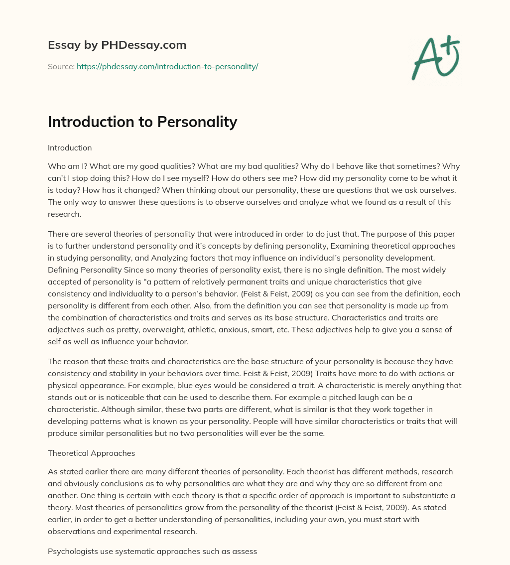 personality essay introduction examples