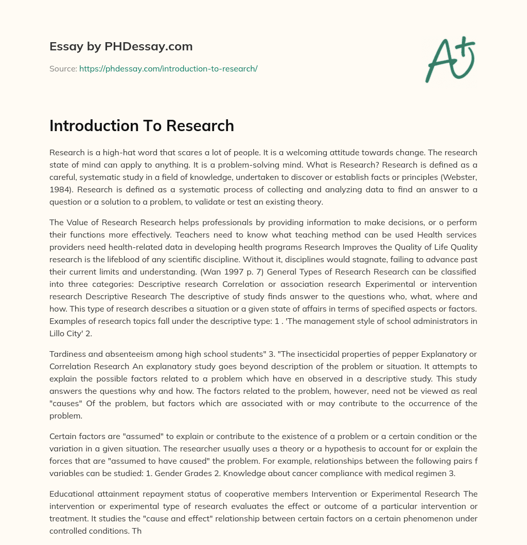 Introduction To Research - PHDessay.com