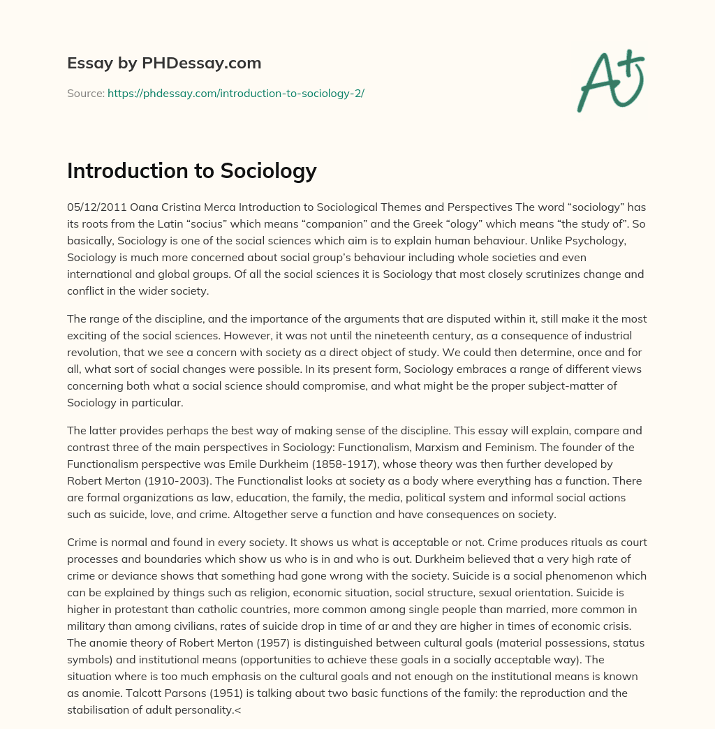 introduction to sociology essay
