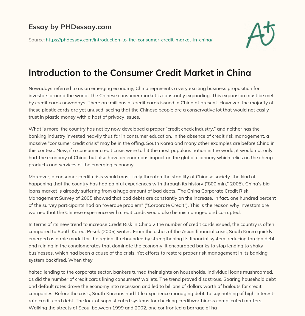 Introduction to the Consumer Credit Market in China essay