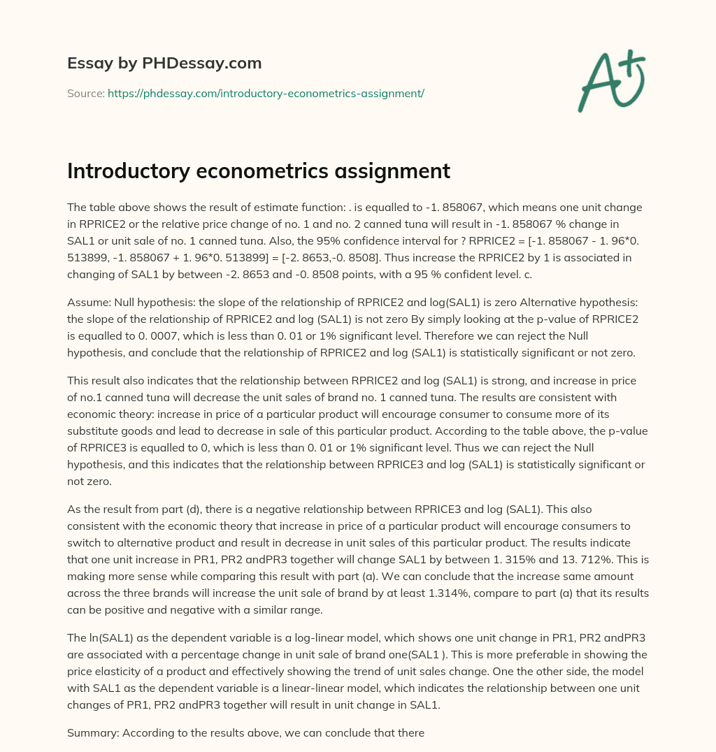 Introductory econometrics assignment essay