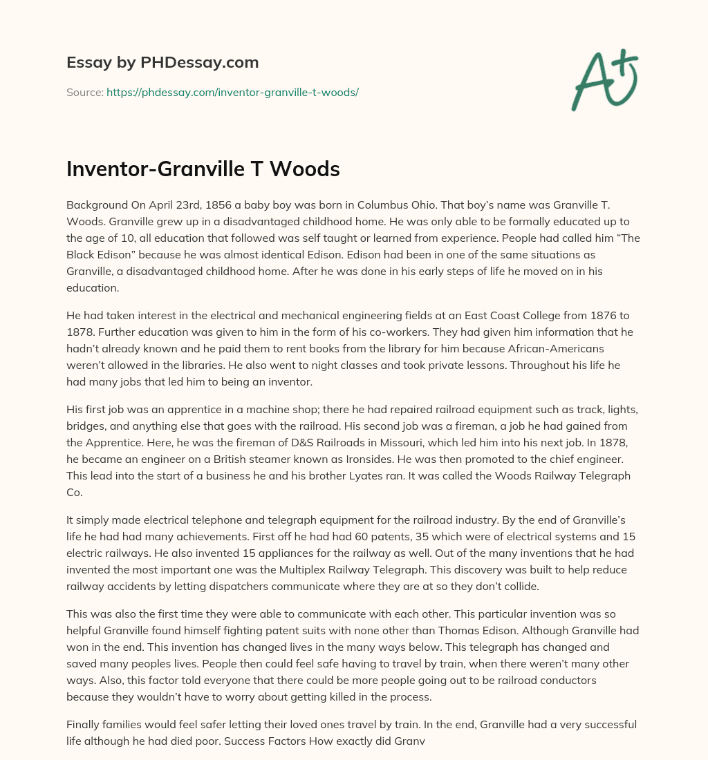 Inventor-Granville T Woods essay