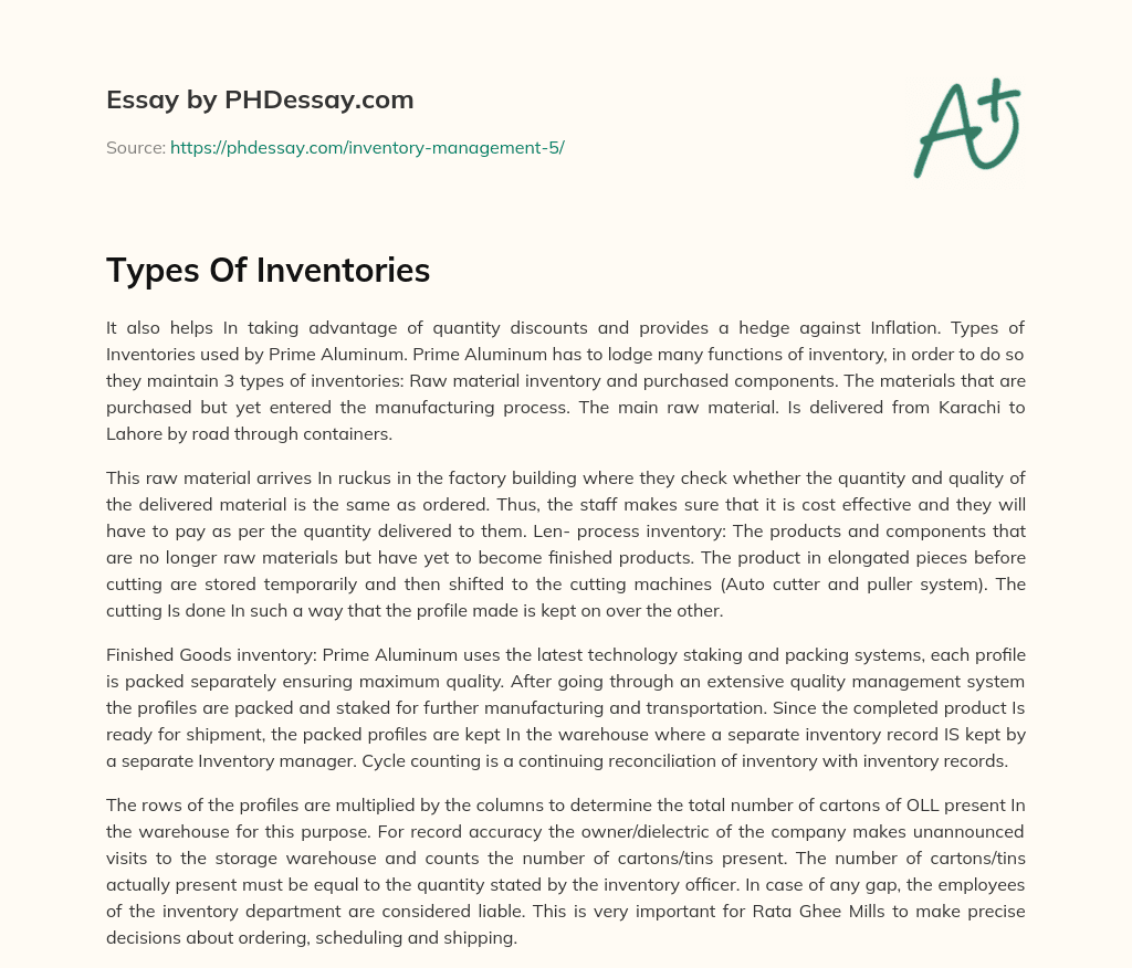 Types Of Inventories essay