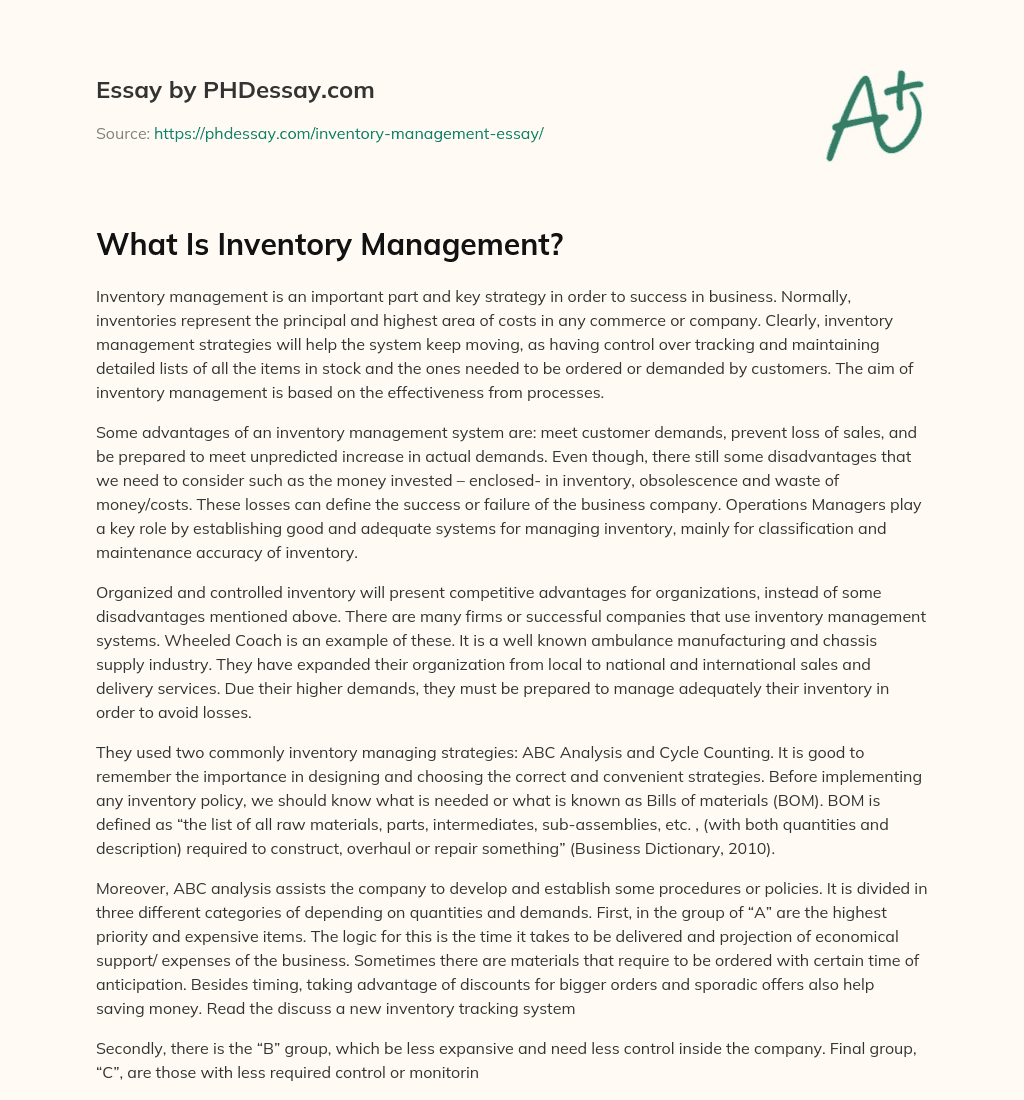inventory management short essay