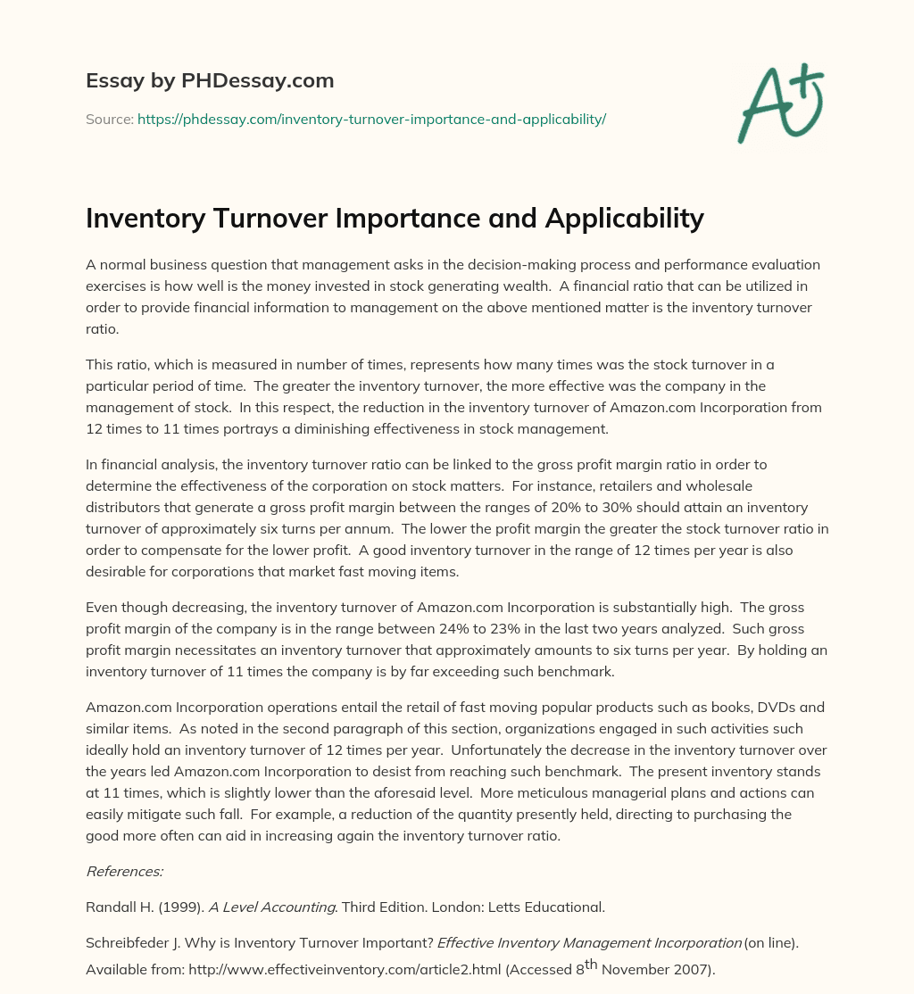 Inventory Turnover Importance and Applicability essay