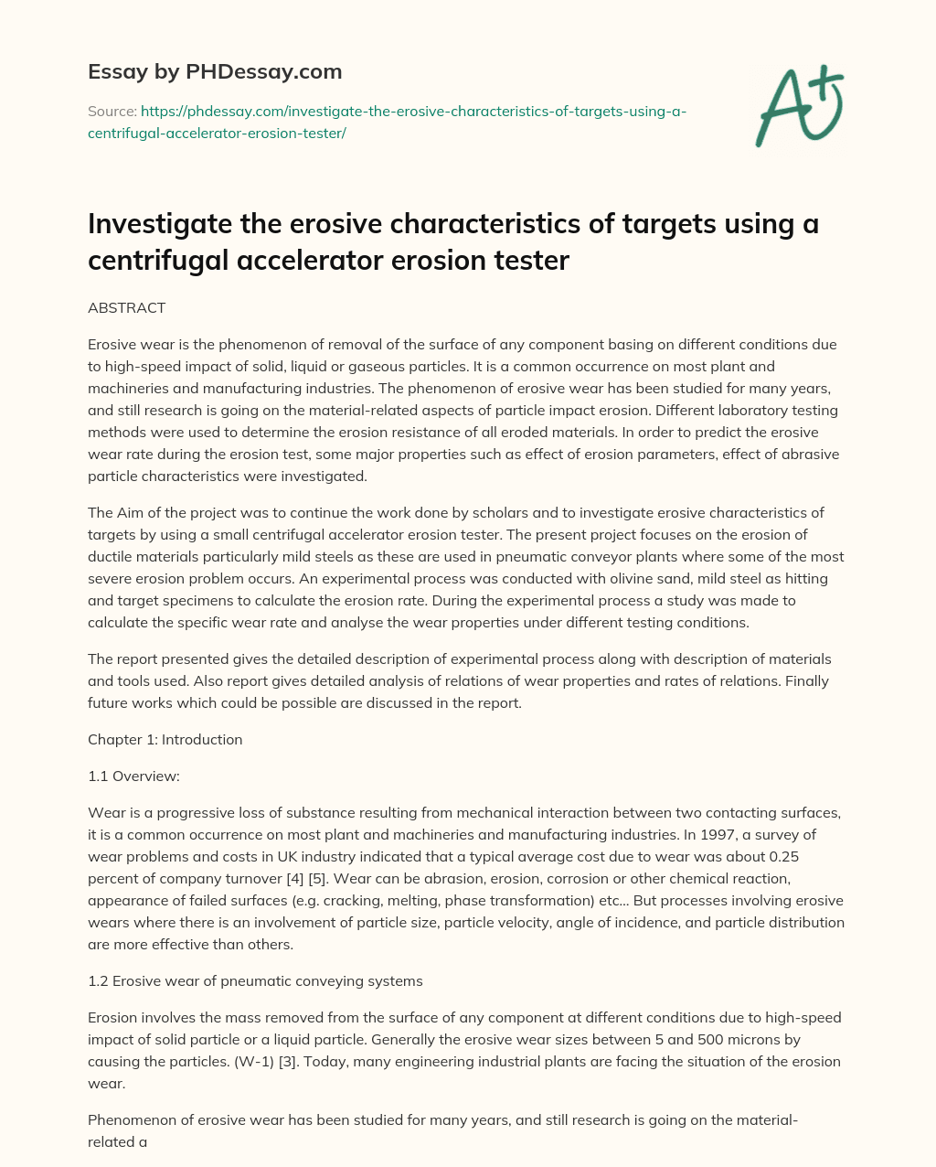 Study on Erosive Wear of Mild Steel in Pneumatic Conveyor Plants essay