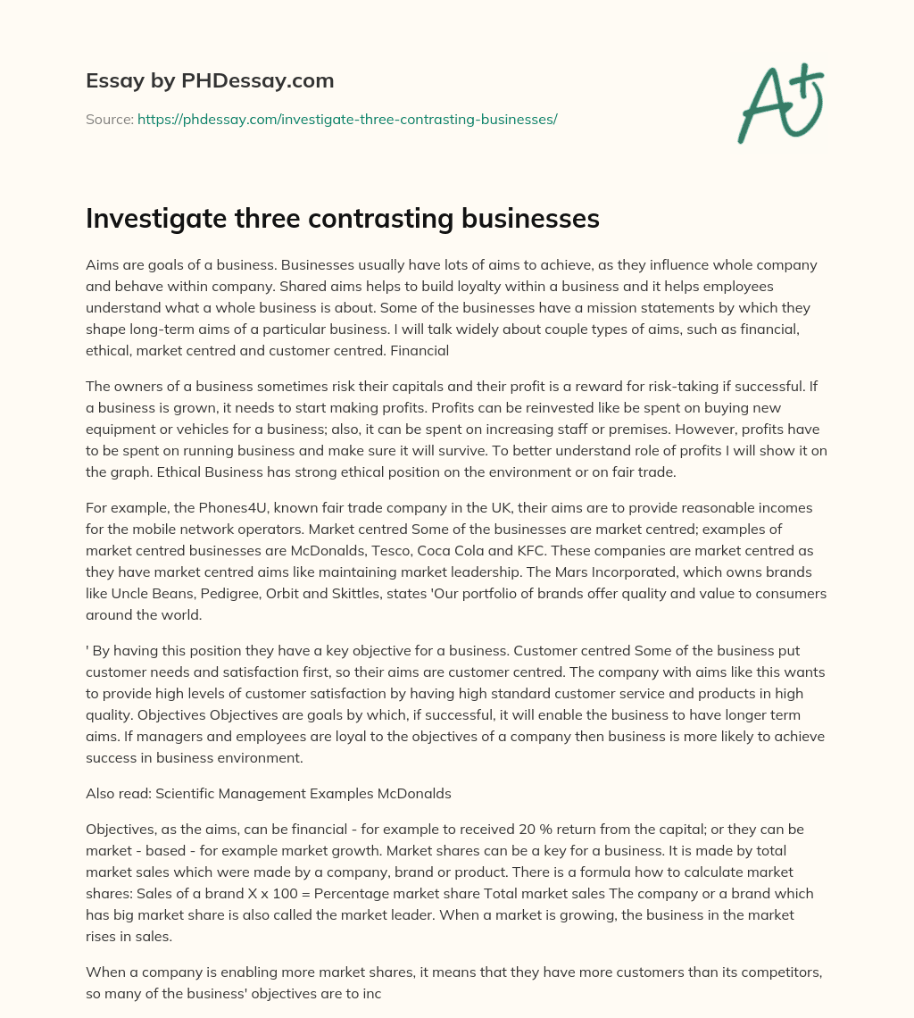 Investigate three contrasting businesses essay