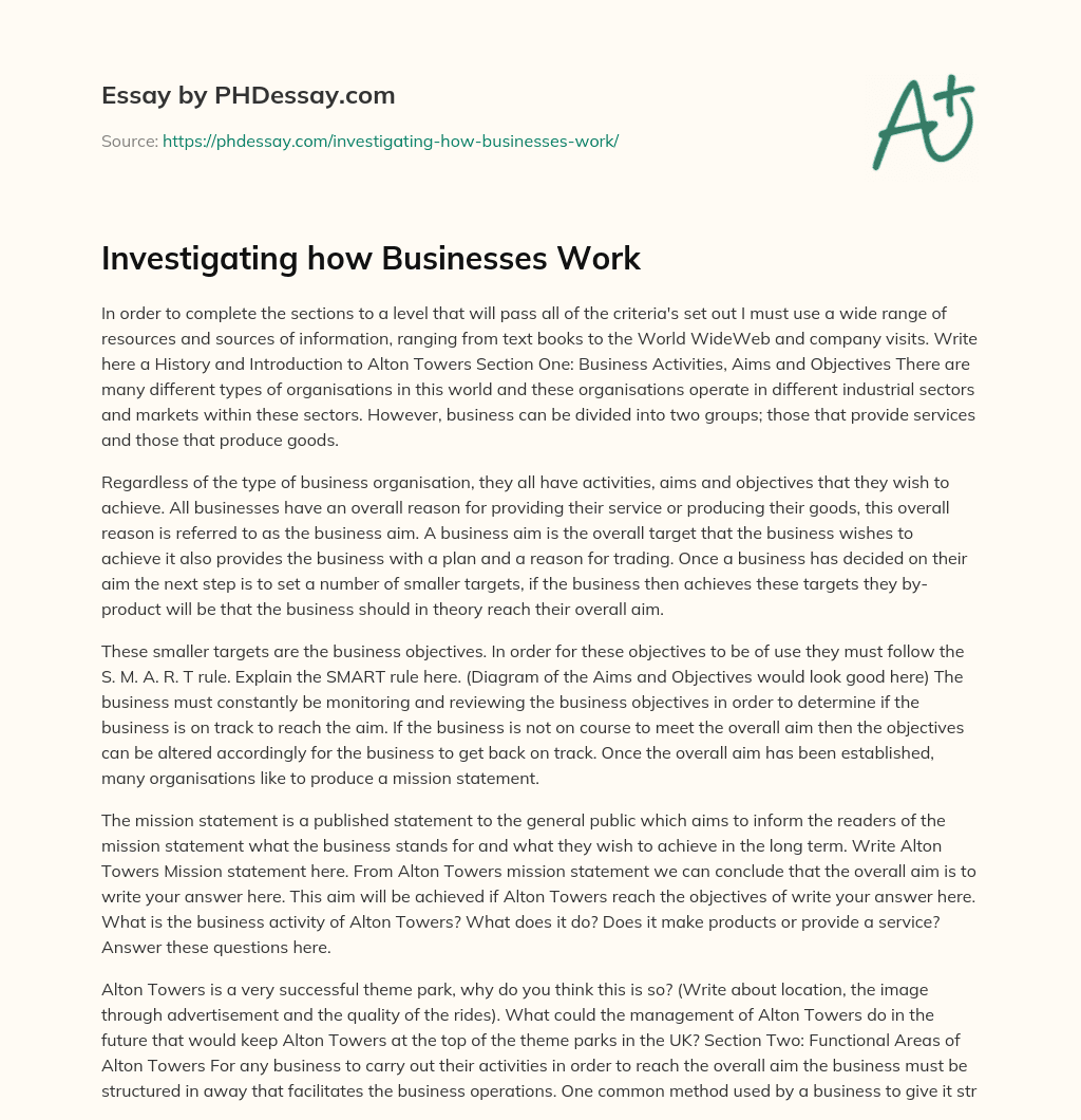 Investigating how Businesses Work essay