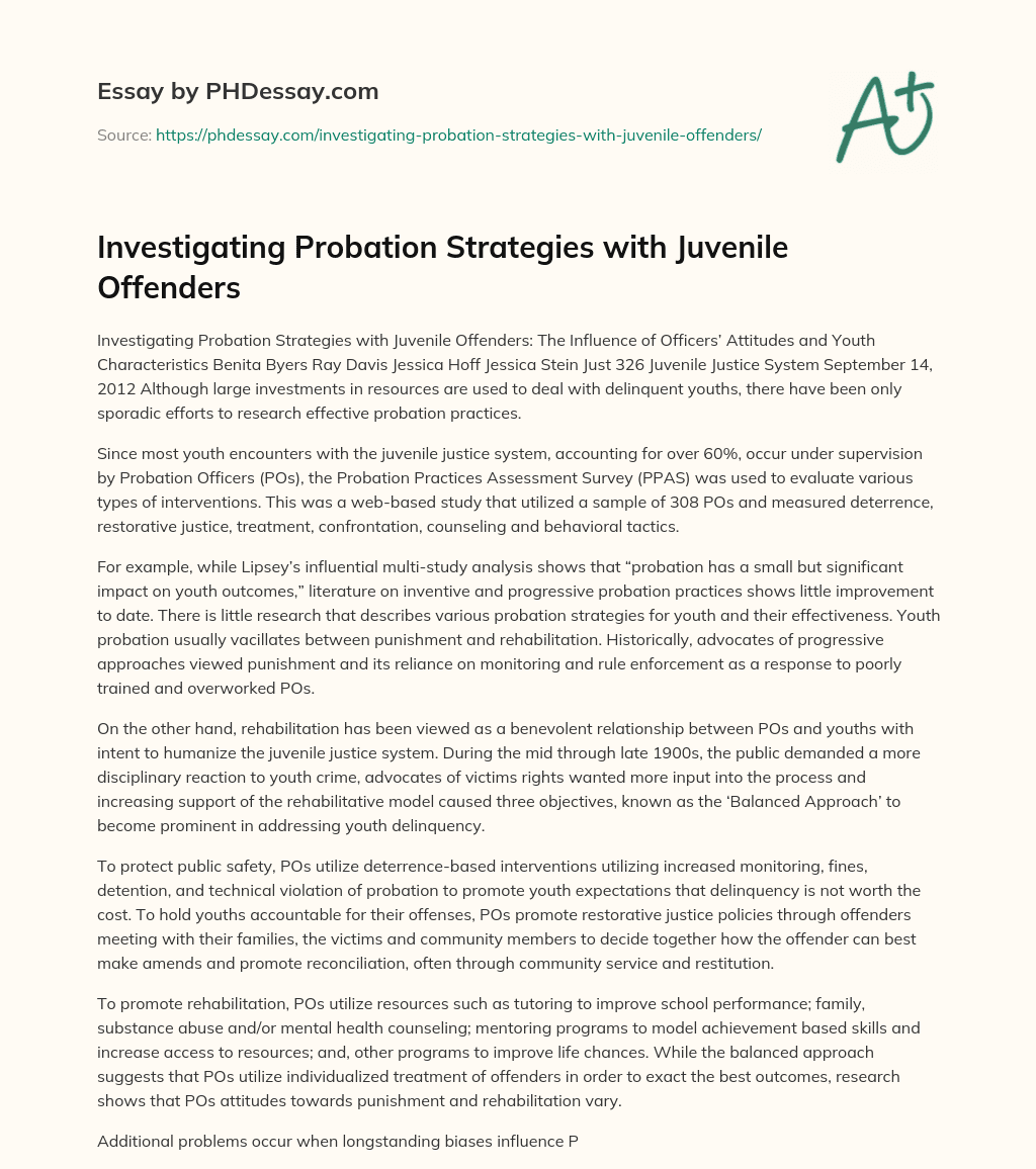 Investigating Probation Strategies with Juvenile Offenders essay