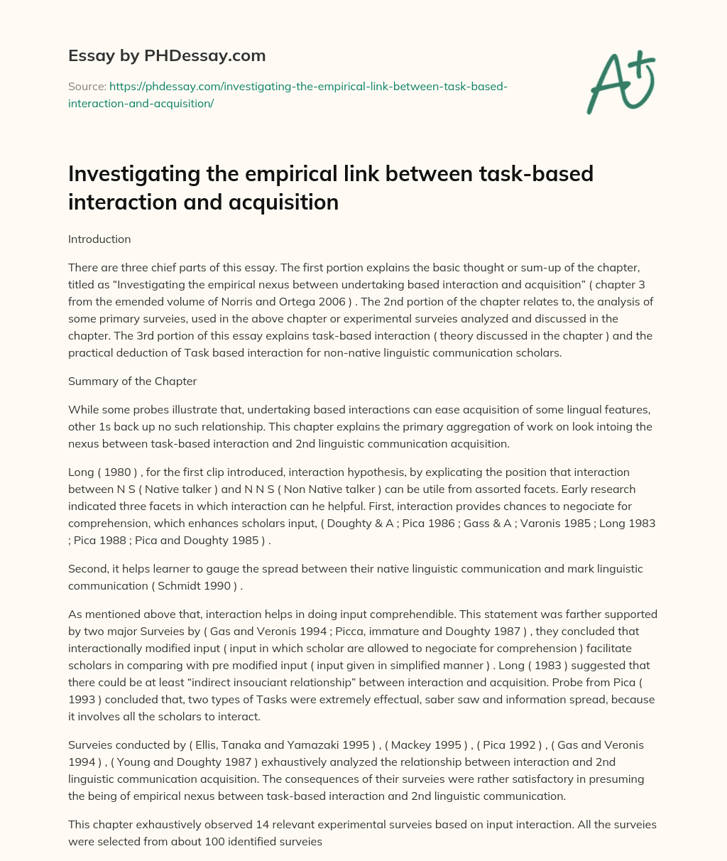 Investigating the empirical link between task-based interaction and acquisition essay