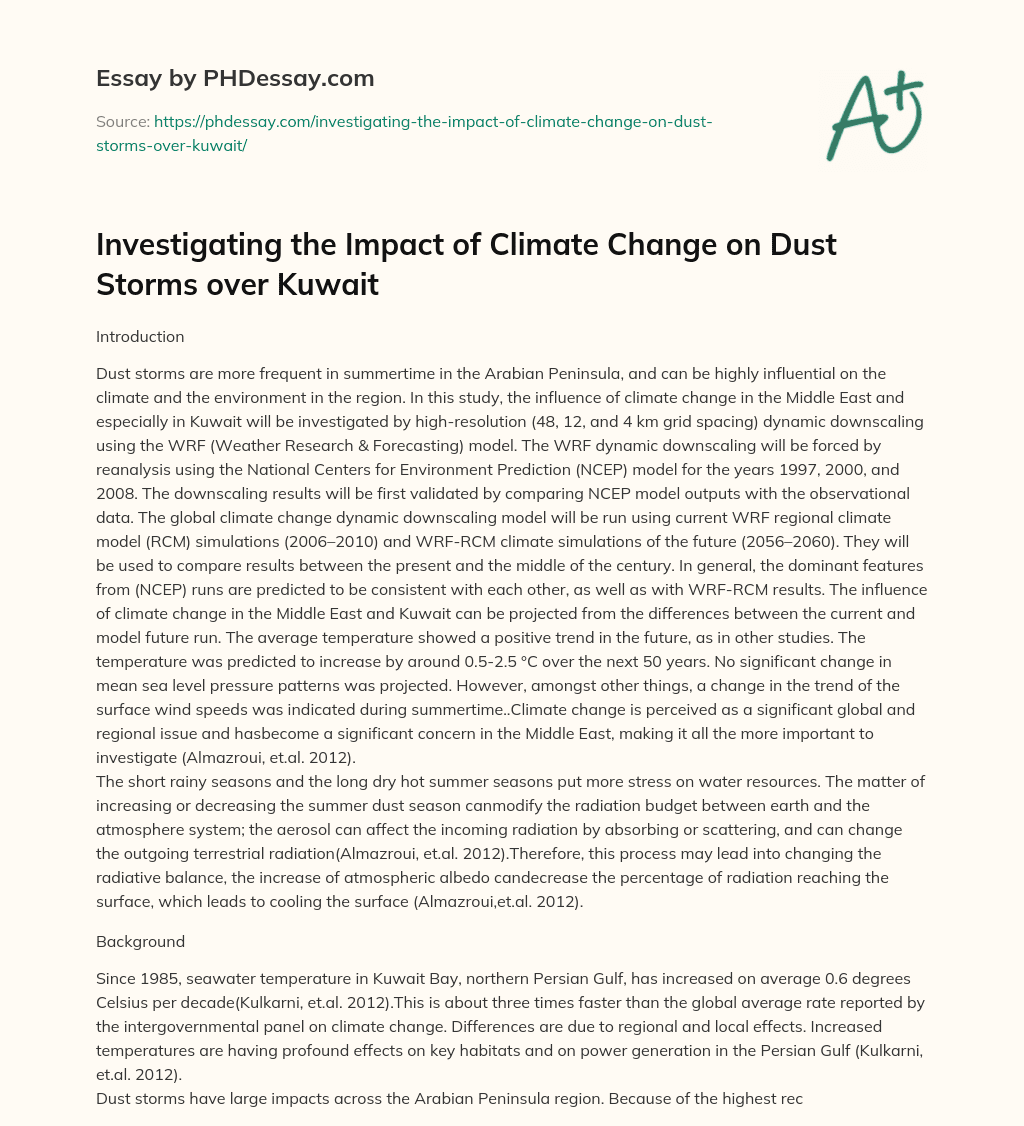 Investigating the Impact of Climate Change on Dust Storms over Kuwait essay