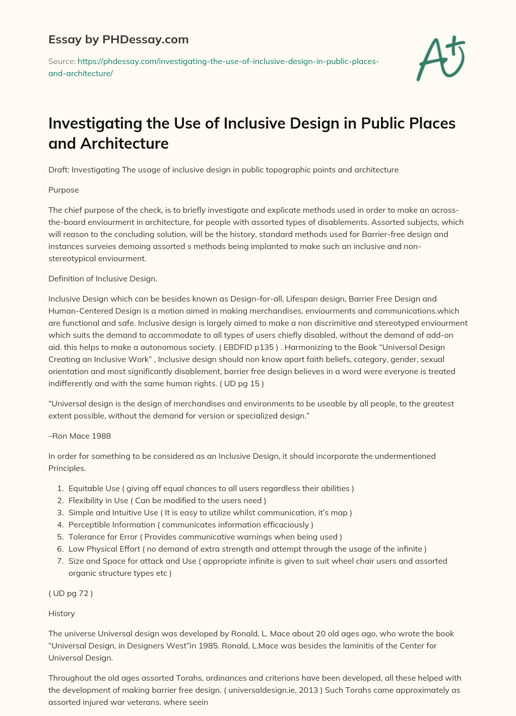 Investigating the Use of Inclusive Design in Public Places and Architecture essay