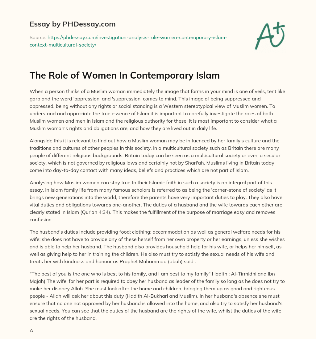 The Role of Women In Contemporary Islam essay