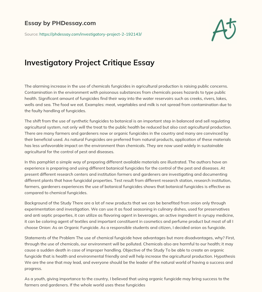 Investigatory Project Critique Essay essay
