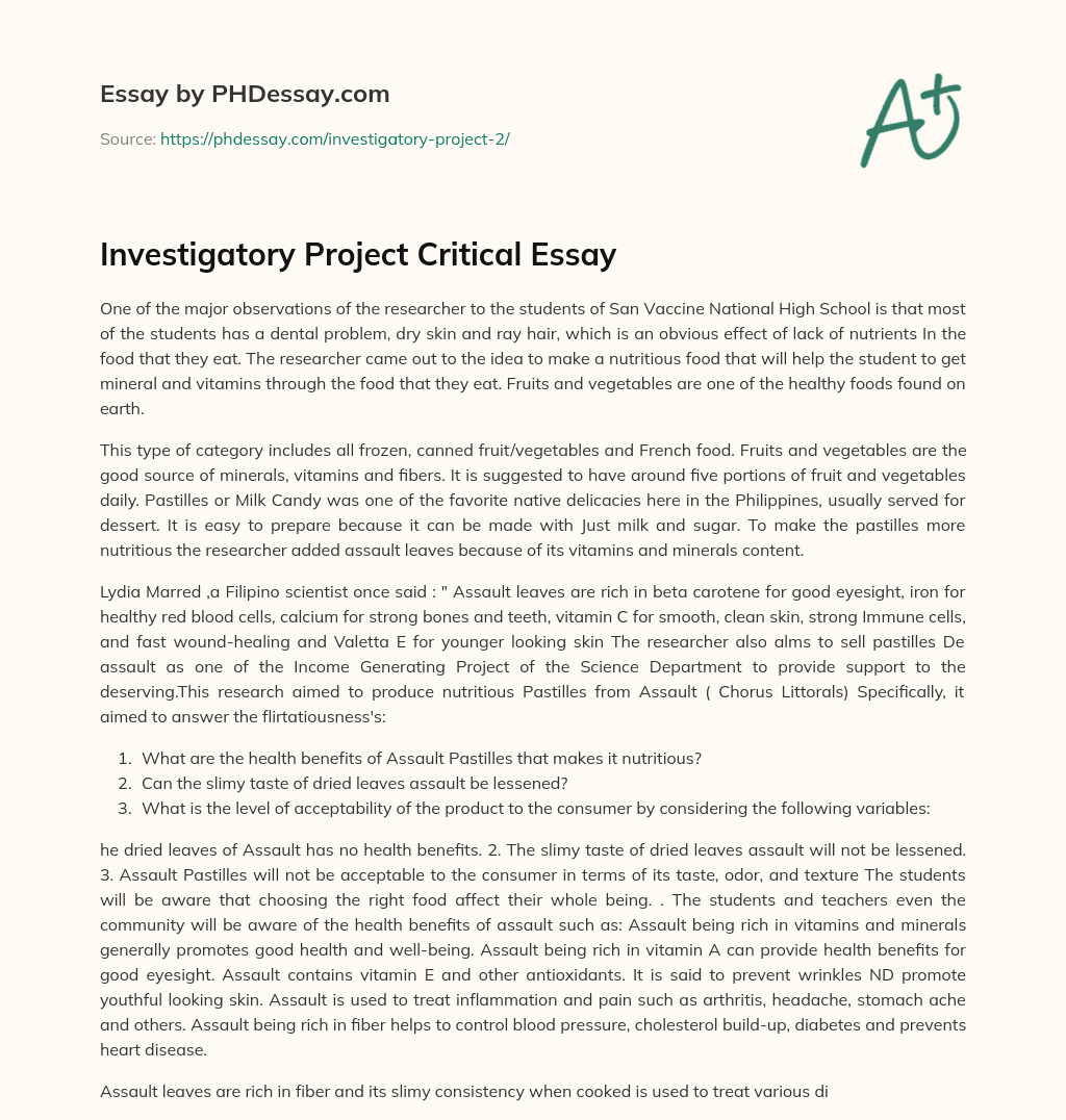 Investigatory Project Critical Essay essay