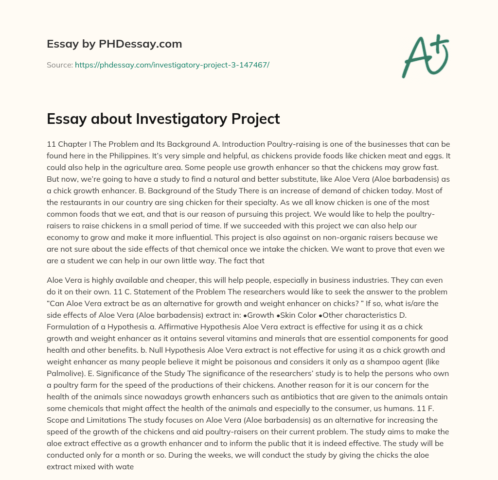 Essay about Investigatory Project essay