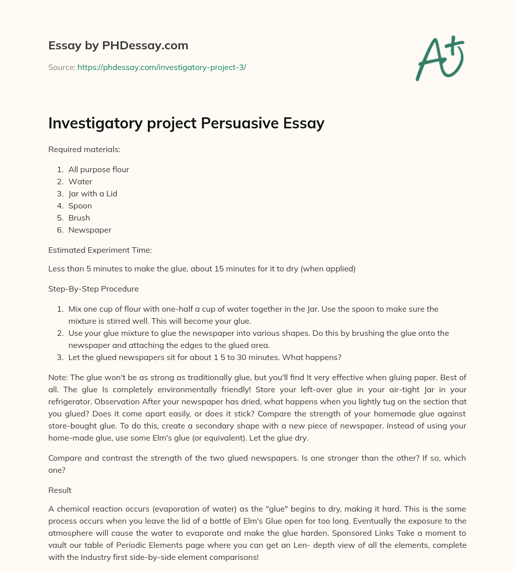 Investigatory project Persuasive Essay essay