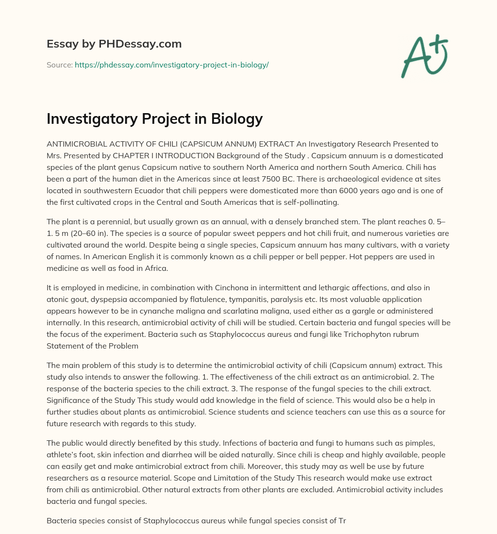 Investigatory Project in Biology essay
