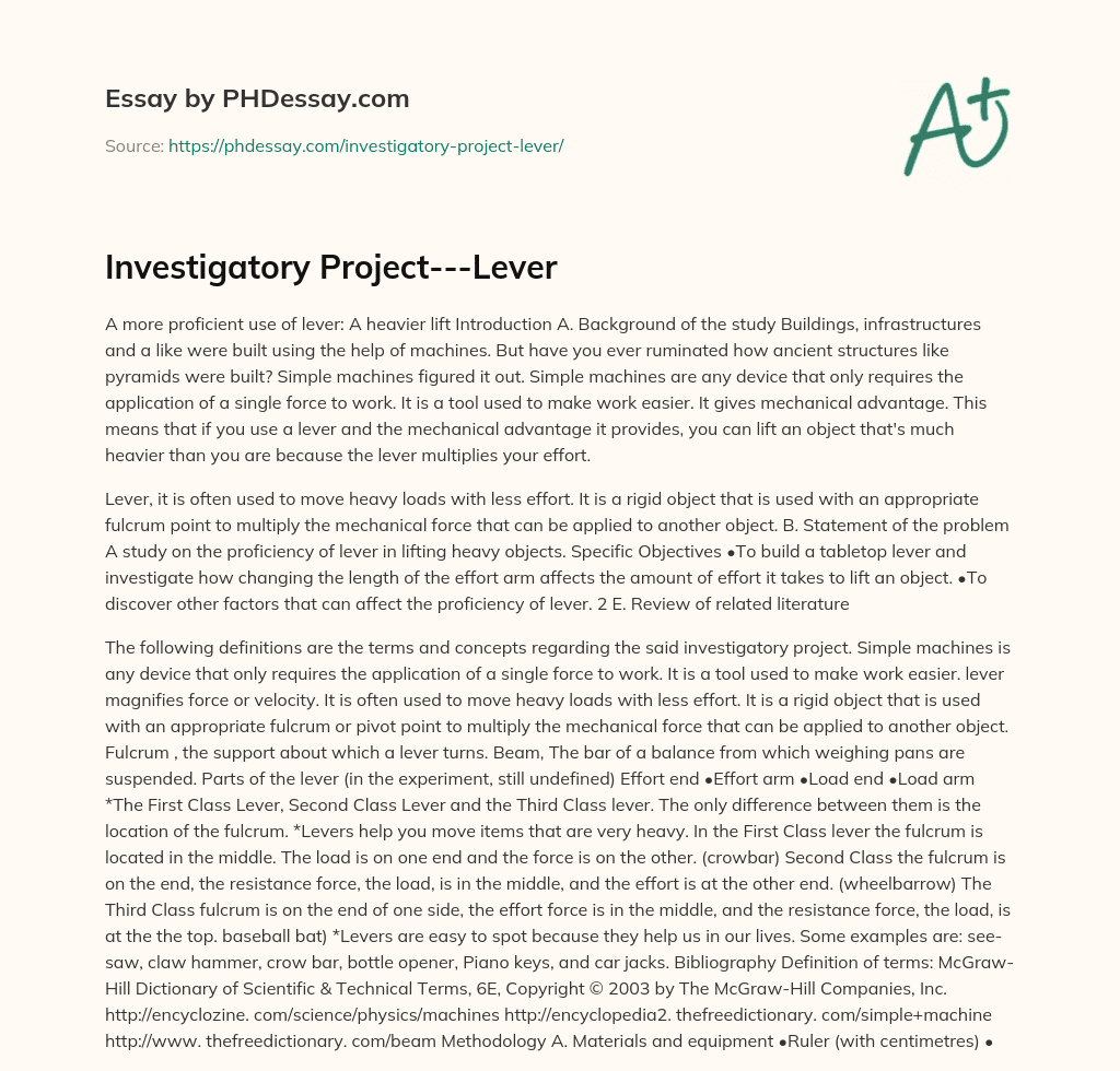 Investigatory Project—Lever essay
