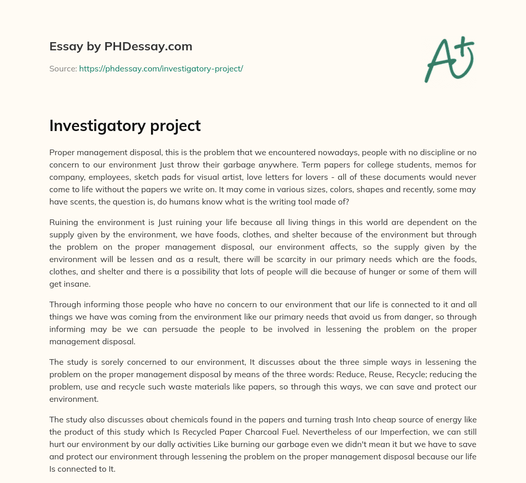 Investigatory project essay