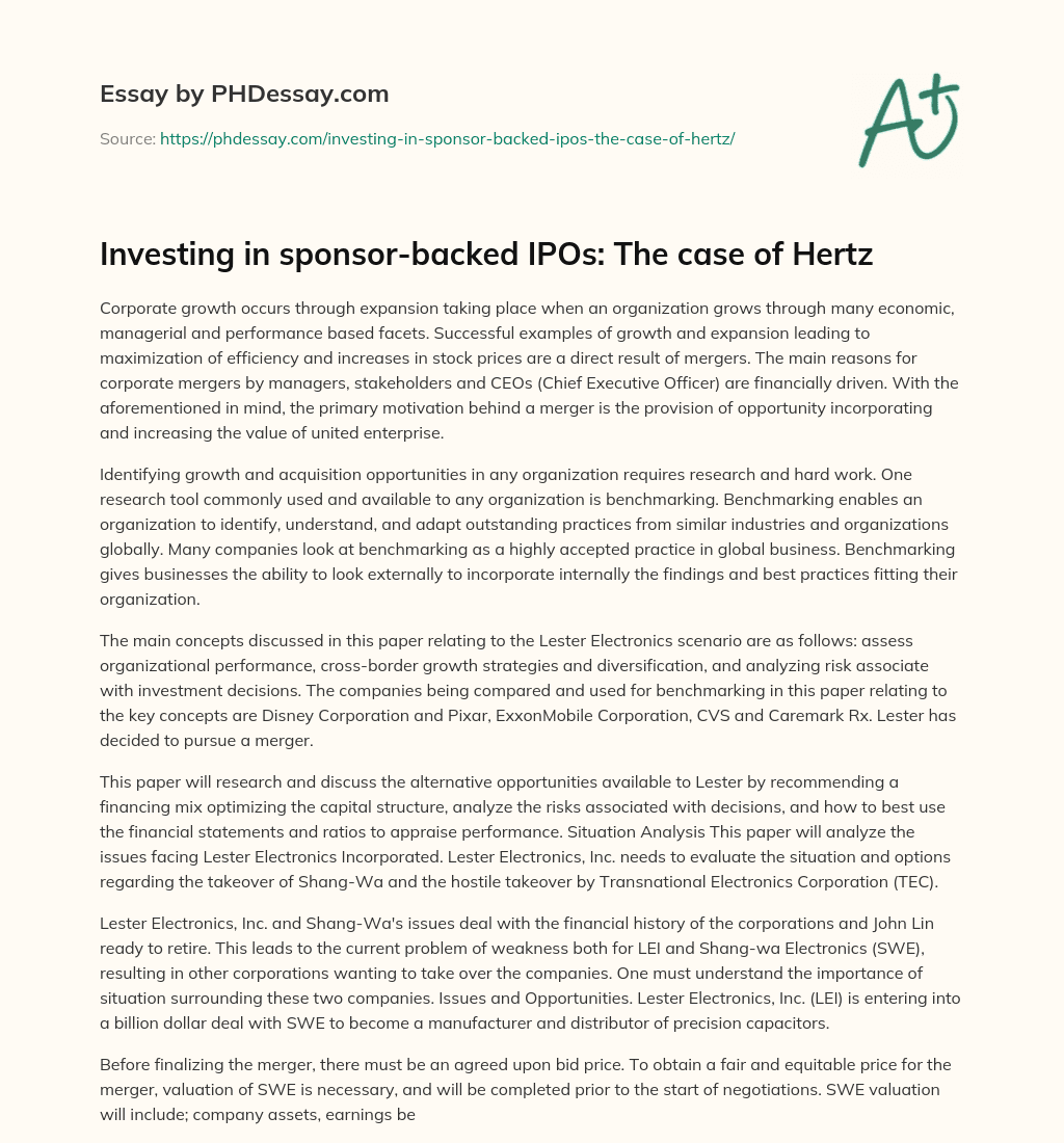 Investing in sponsor-backed IPOs: The case of Hertz essay
