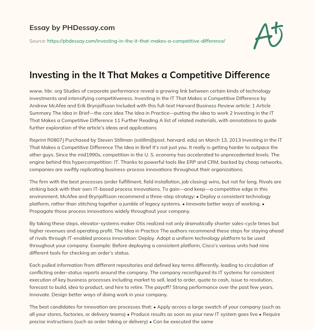 Investing in the It That Makes a Competitive Difference essay