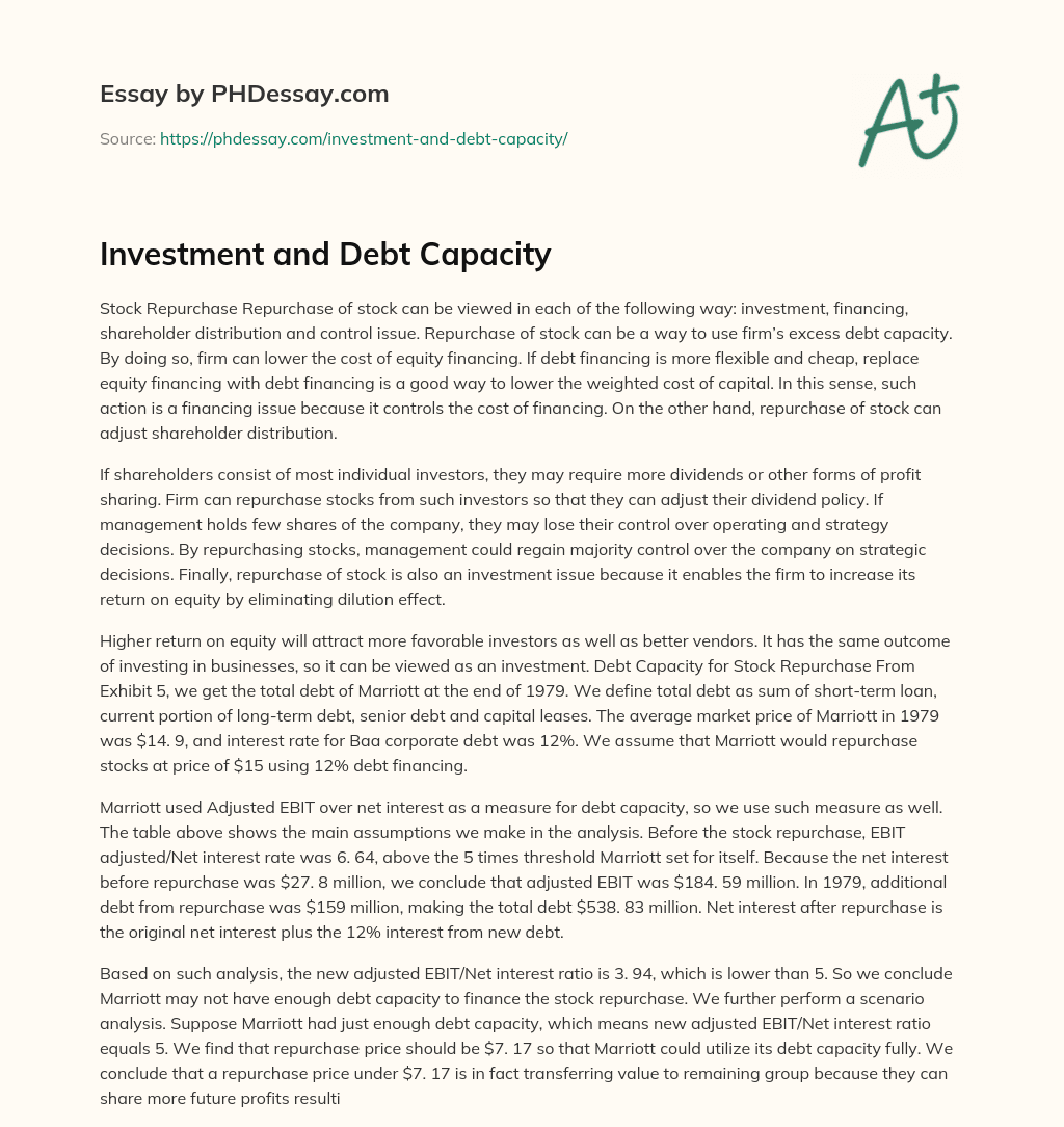 Investment and Debt Capacity essay
