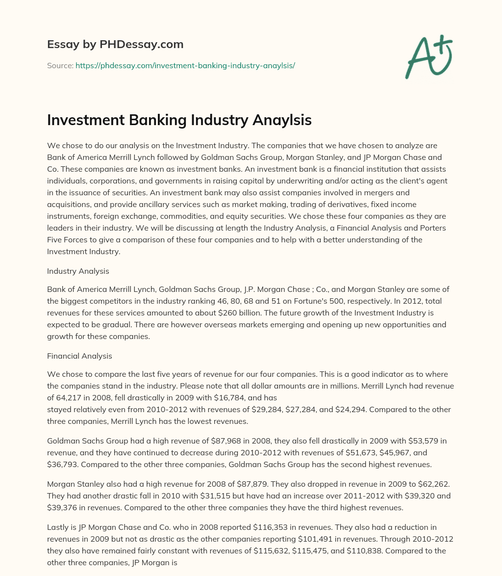 Investment Banking Industry Anaylsis essay