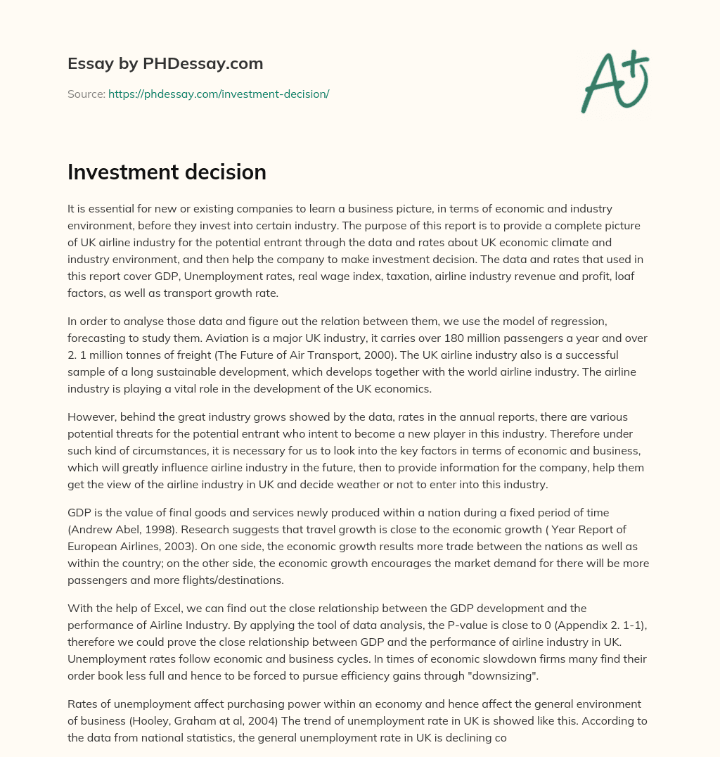 Investment decision essay