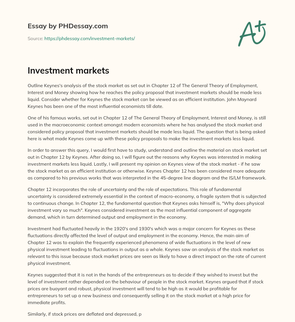 Investment markets essay