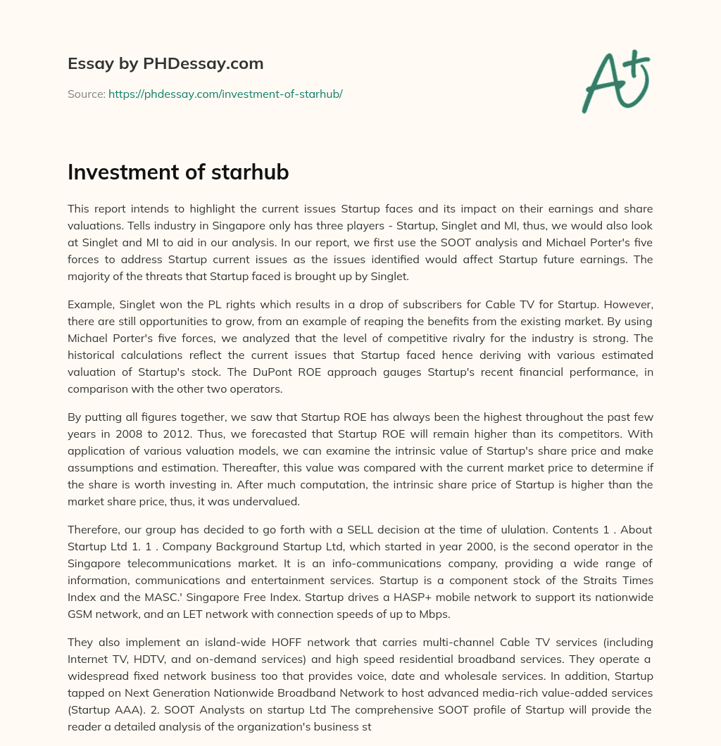 Investment of starhub essay
