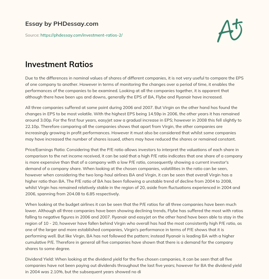 Investment Ratios essay