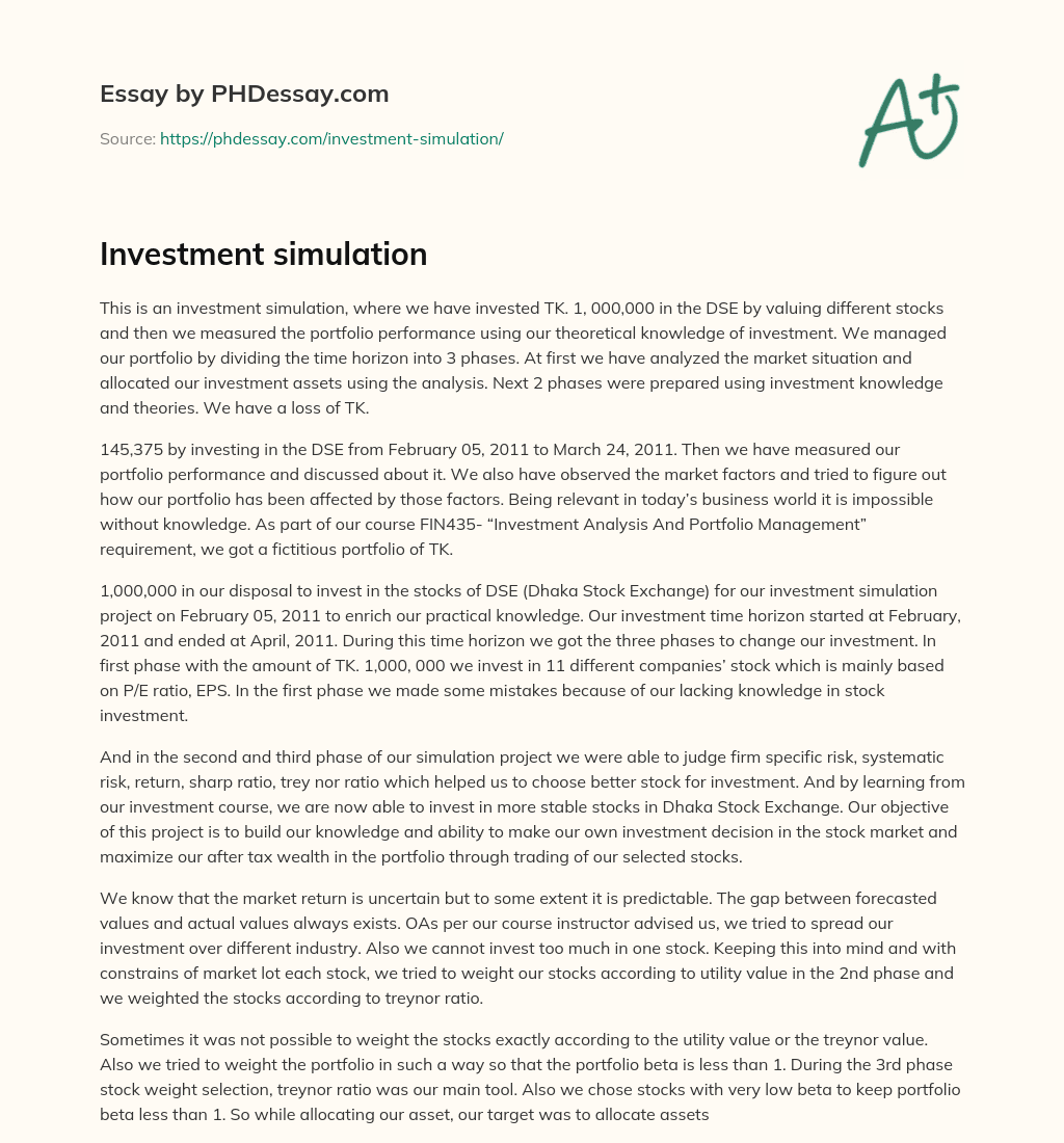 Investment simulation essay