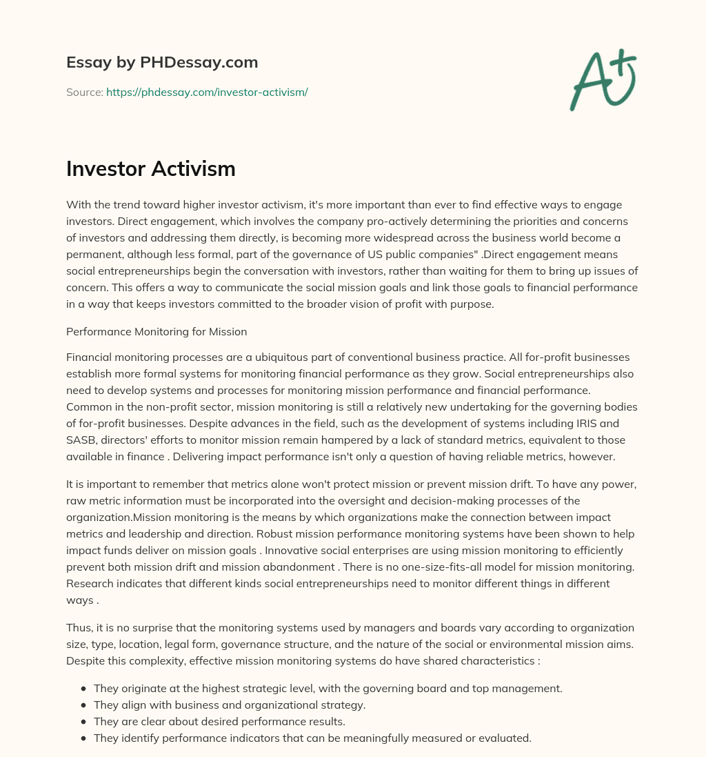 Investor Activism essay